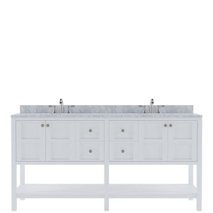 Winterfell 72" Double Bath Vanity Set with Italian Carrara White Marble Top & Rectangular Double Centered Basin, White