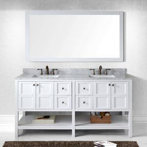 Winterfell 72" Double Bath Vanity Set with Italian Carrara White Marble Top & Rectangular Double Centered Basin, Mirror  White front