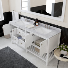 Load image into Gallery viewer, Winterfell 72&quot; Double Bath Vanity Set with Italian Carrara White Marble Top &amp; Rectangular Double Centered Basin, Mirror  White open