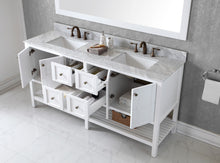 Load image into Gallery viewer, Winterfell 72&quot; Double Bath Vanity Set with Italian Carrara White Marble Top &amp; Rectangular Double Centered Basin, Mirror  White open 1