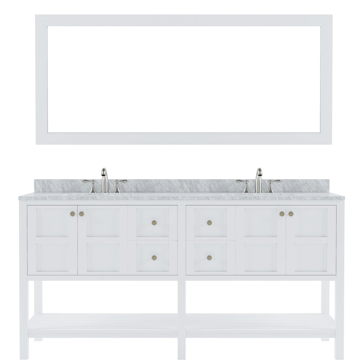 Winterfell 72" Double Bath Vanity Set with Italian Carrara White Marble Top & Rectangular Double Centered Basin, Mirror  White