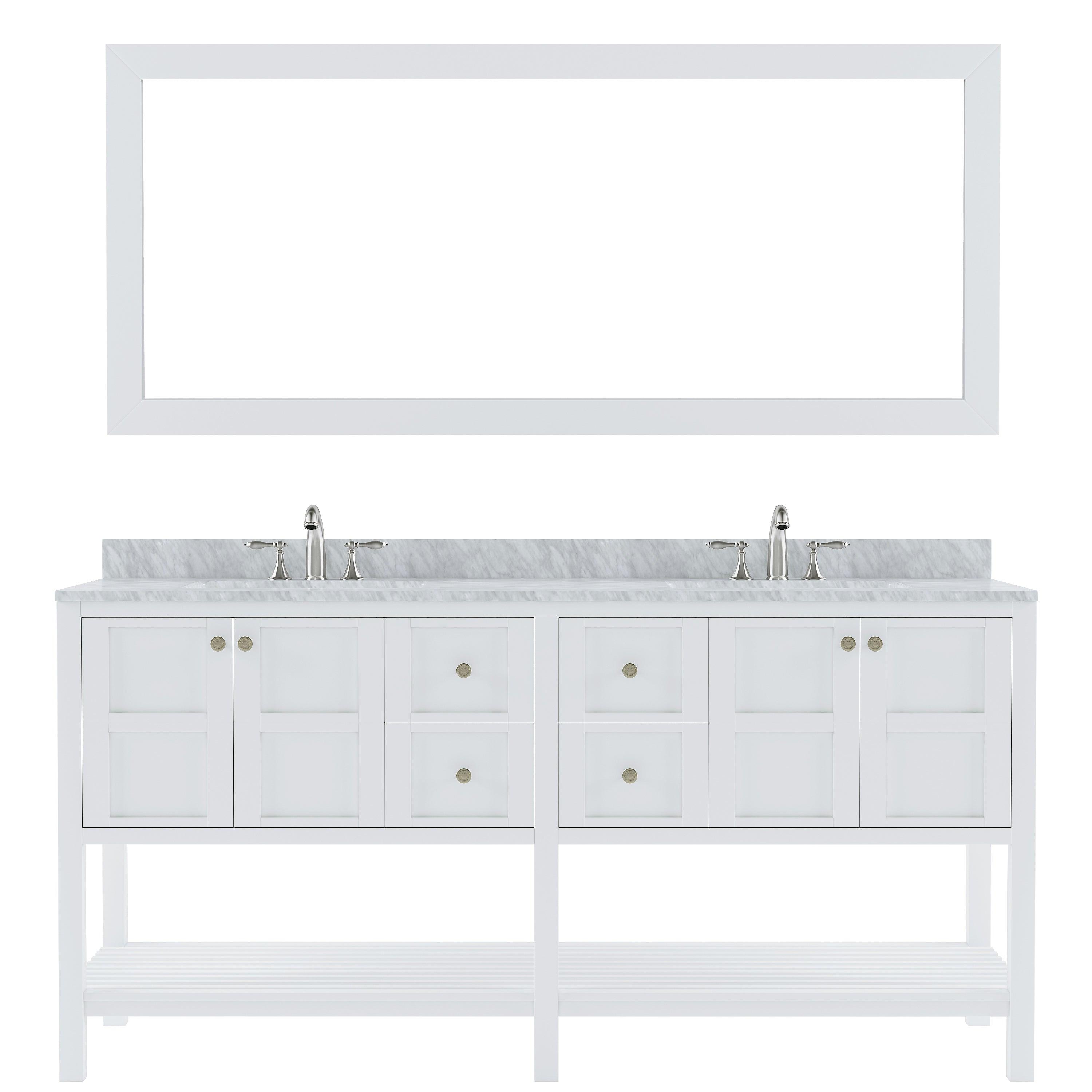 Winterfell 72" Double Bath Vanity Set with Italian Carrara White Marble Top & Rectangular Double Centered Basin, Mirror  White