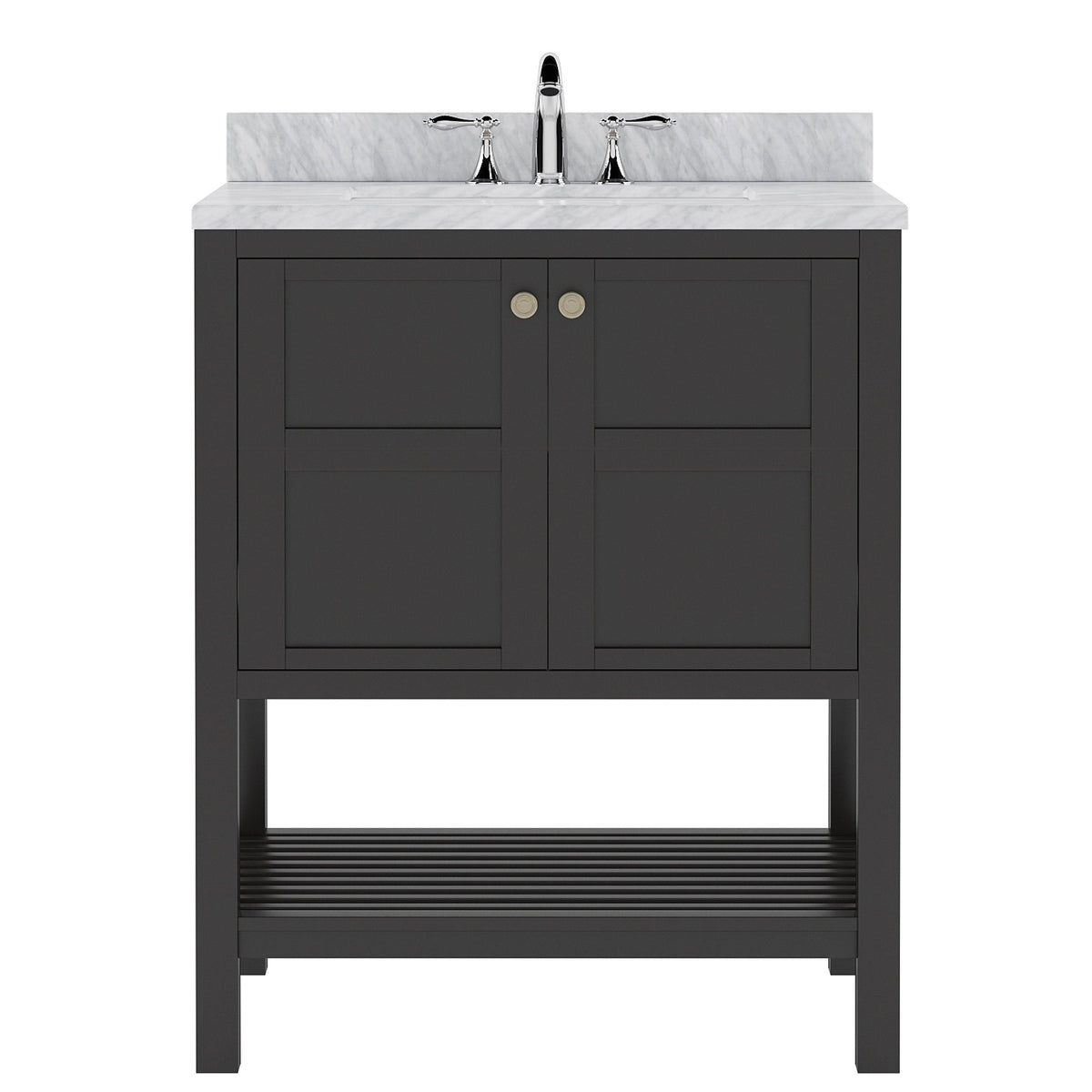 Winterfell 30" Single Bath Vanity Set with Italian Carrara White Marble Top & Oval Centered Basin Espresso 