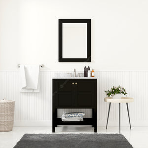 Winterfell 30" Single Bath Vanity Set with Italian Carrara White Marble Top & Oval Centered Basin Mirror Espresso 1