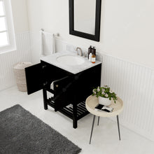Load image into Gallery viewer, Winterfell 30&quot; Single Bath Vanity Set with Italian Carrara White Marble Top &amp; Oval Centered Basin Mirror Espresso open