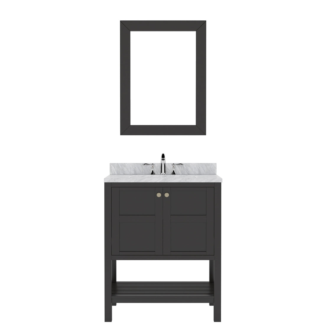 Winterfell 30" Single Bath Vanity Set with Italian Carrara White Marble Top & Oval Centered Basin Mirror Espresso