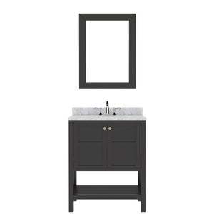 Winterfell 30" Single Bath Vanity Set with Italian Carrara White Marble Top & Oval Centered Basin Mirror Espresso
