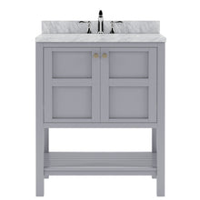 Load image into Gallery viewer, Winterfell 30&quot; Single Bath Vanity Set with Italian Carrara White Marble Top &amp; Oval Centered Basin Mirror Gray1