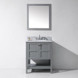 Winterfell 30" Single Bath Vanity Set with Italian Carrara White Marble Top & Oval Centered Basin Mirror Gray Mirror