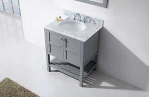 Winterfell 30" Single Bath Vanity Set with Italian Carrara White Marble Top & Oval Centered Basin Mirror Gray side
