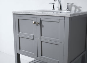 Winterfell 30" Single Bath Vanity Set with Italian Carrara White Marble Top & Oval Centered Basin Mirror Gray Doors