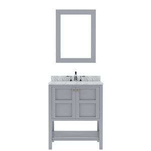 Winterfell 30" Single Bath Vanity Set with Italian Carrara White Marble Top & Oval Centered Basin Mirror Gray