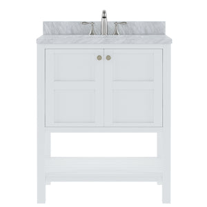 Winterfell 30" Single Bath Vanity Set with Italian Carrara White Marble Top & Oval Centered Basin  White front
