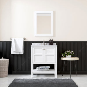 Winterfell 30" Single Bath Vanity Set with Italian Carrara White Marble Top & Oval Centered Basin Mirror White front 1