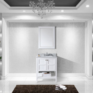 Winterfell 30" Single Bath Vanity Set with Italian Carrara White Marble Top & Oval Centered Basin Mirror White front