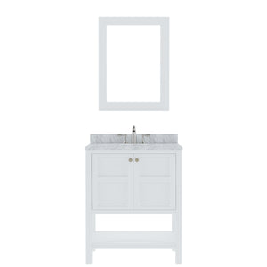 Winterfell 30" Single Bath Vanity Set with Italian Carrara White Marble Top & Oval Centered Basin Mirror White 