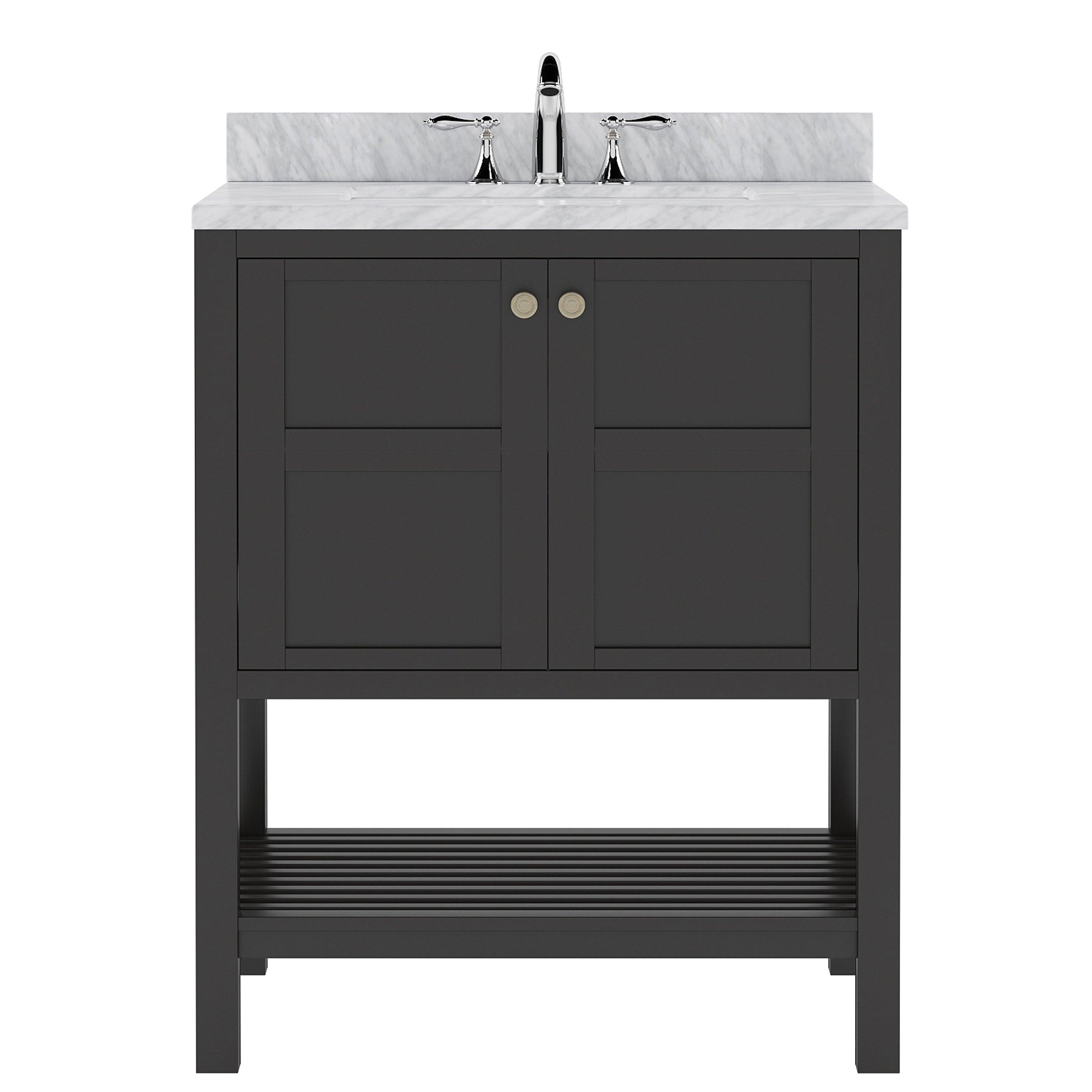 ES-30030-WMSQ-ES Espresso Winterfell 30" Single Bath Vanity Set with Italian Carrara White Marble Top & Rectangular Centered Basin