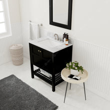 Load image into Gallery viewer, ES-30030-WMSQ-ES Espresso Winterfell 30&quot; Single Bath Vanity Set with Italian Carrara White Marble Top &amp; Rectangular Centered Basin, Mirror side