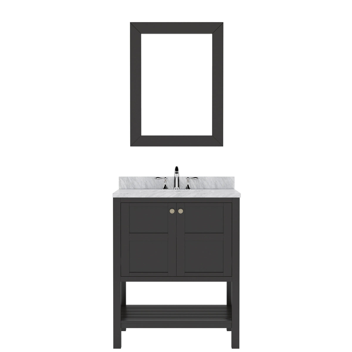 ES-30030-WMSQ-ES Espresso Winterfell 30" Single Bath Vanity Set with Italian Carrara White Marble Top & Rectangular Centered Basin, Mirror