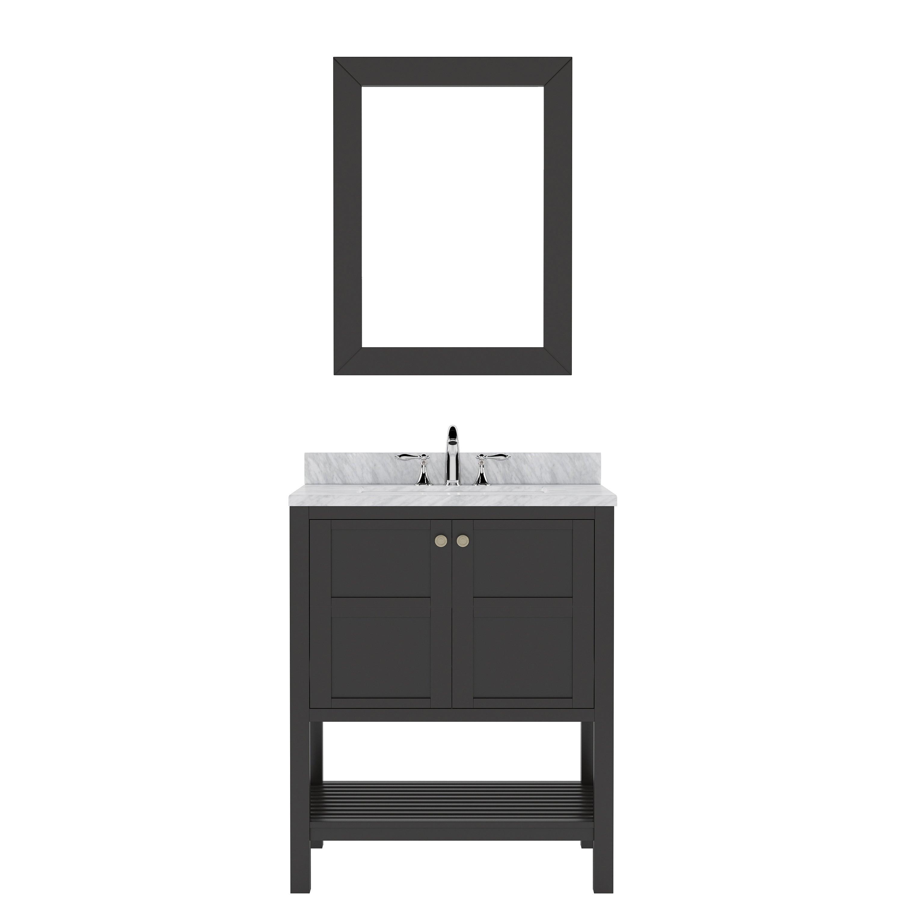 ES-30030-WMSQ-ES Espresso Winterfell 30" Single Bath Vanity Set with Italian Carrara White Marble Top & Rectangular Centered Basin, Mirror