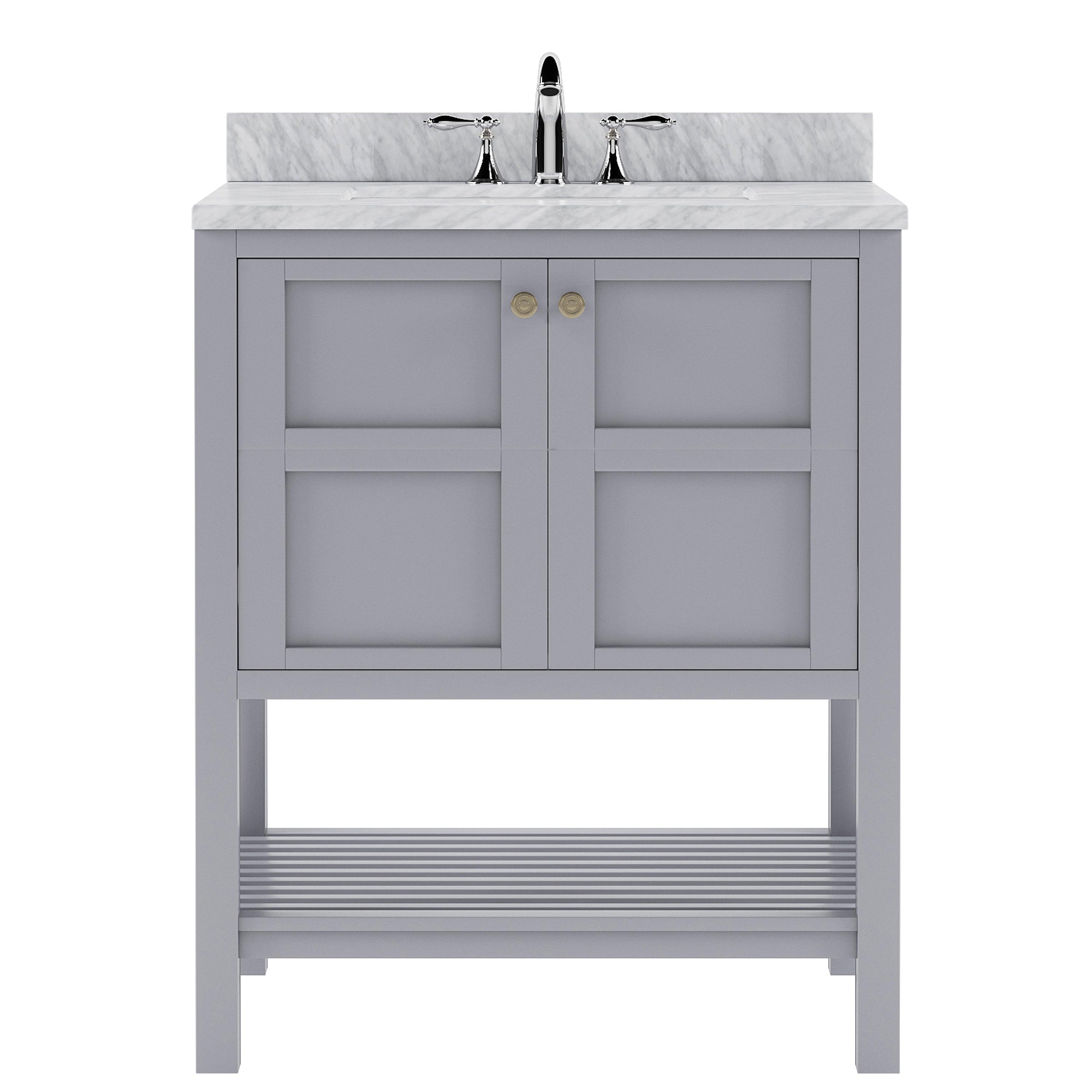 ES-30030-WMSQ-GR Gray Winterfell 30" Single Bath Vanity Set with Italian Carrara White Marble Top & Rectangular Centered Basin
