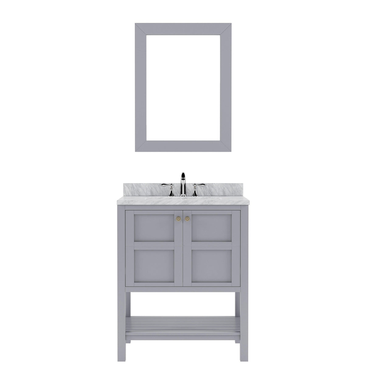 ES-30030-WMSQ-GR Gray Winterfell 30" Single Bath Vanity Set with Italian Carrara White Marble Top & Rectangular Centered Basin, Mirror
