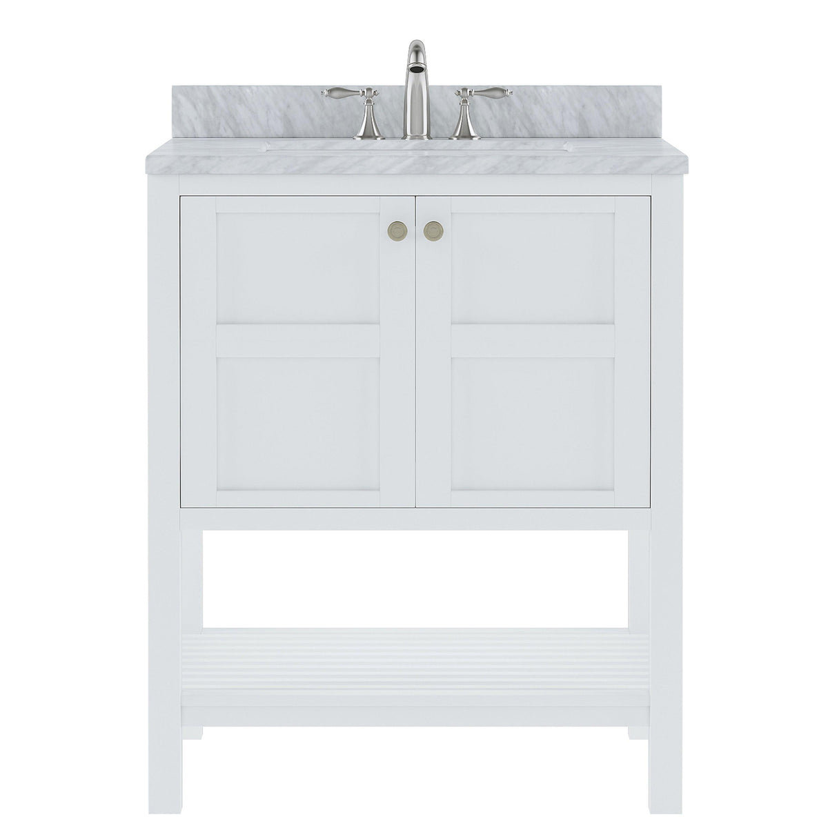 ES-30030-WMSQ-WH Whote Winterfell 30" Single Bath Vanity Set with Italian Carrara White Marble Top & Rectangular Centered Basin