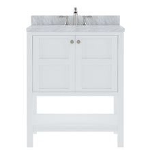 Load image into Gallery viewer, ES-30030-WMSQ-WH Whote Winterfell 30&quot; Single Bath Vanity Set with Italian Carrara White Marble Top &amp; Rectangular Centered Basin