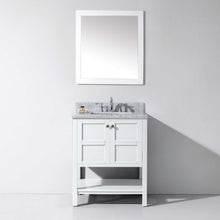 Load image into Gallery viewer, ES-30030-WMSQ-WH Whote Winterfell 30&quot; Single Bath Vanity Set with Italian Carrara White Marble Top &amp; Rectangular Centered Basin, Mirror