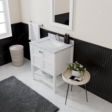 Load image into Gallery viewer, ES-30030-WMSQ-WH Whote Winterfell 30&quot; Single Bath Vanity Set with Italian Carrara White Marble Top &amp; Rectangular Centered Basin, Mirror side