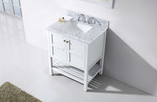 Load image into Gallery viewer, ES-30030-WMSQ-WH Whote Winterfell 30&quot; Single Bath Vanity Set with Italian Carrara White Marble Top &amp; Rectangular Centered Basin, Mirror up