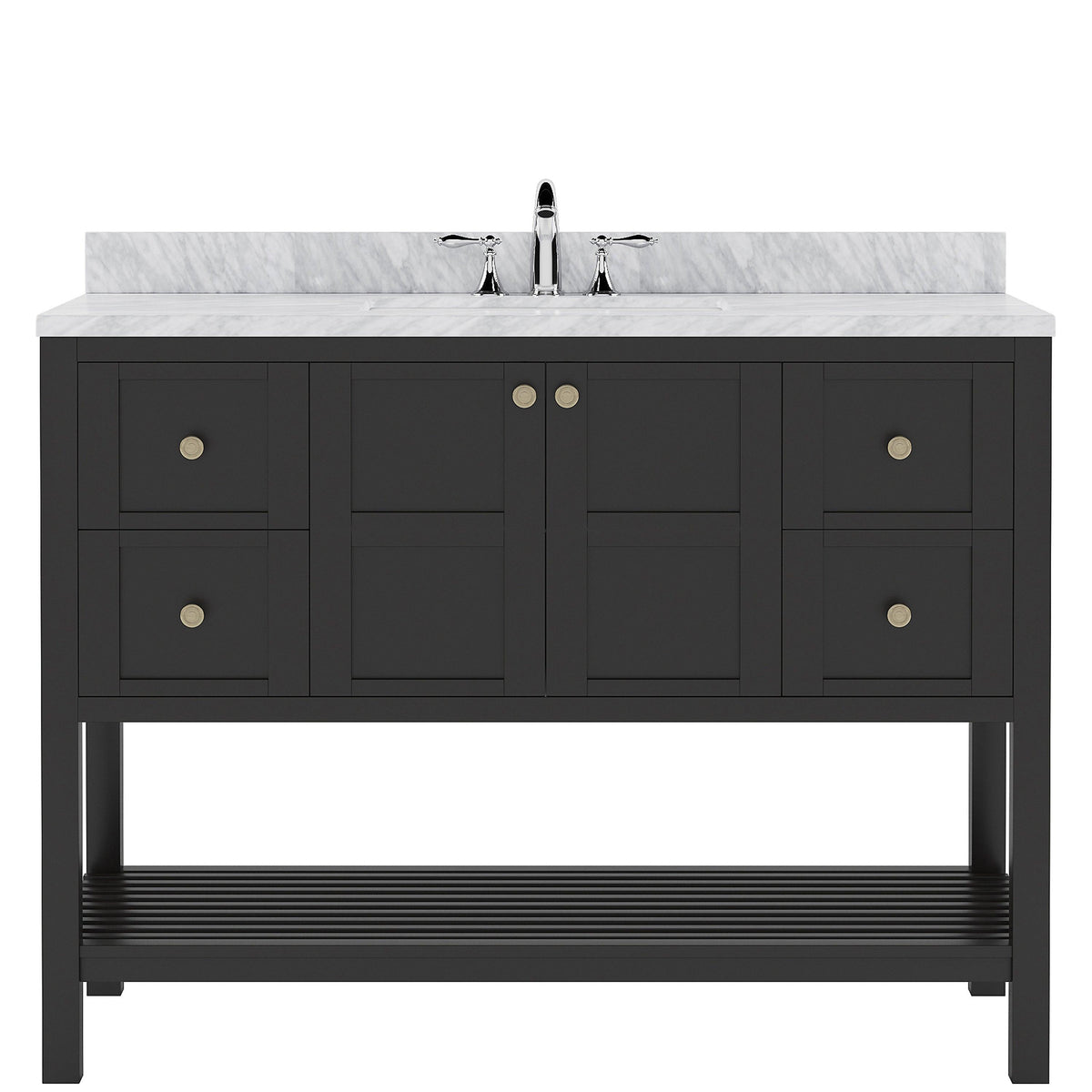 ES-30048-WMSQ-ES Espresso Winterfell 48" Single Bath Vanity Set with Italian Carrara White Marble Top & Rectangular Centered Basin