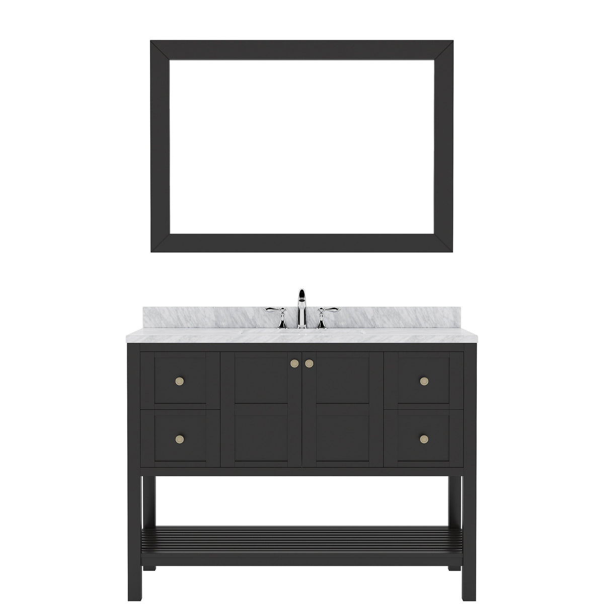 ES-30048-WMSQ-ES Espresso Winterfell 48" Single Bath Vanity Set with Italian Carrara White Marble Top & Rectangular Centered Basin, Mirror