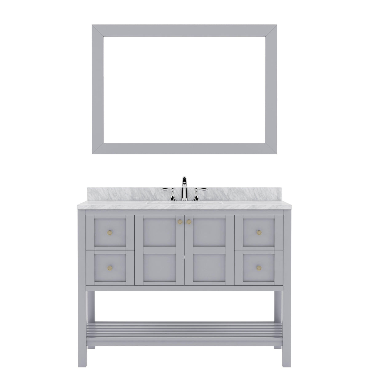 ES-30048-WMSQ-GR Gray Winterfell 48" Single Bath Vanity Set with Italian Carrara White Marble Top & Rectangular Centered Basin, Mirror