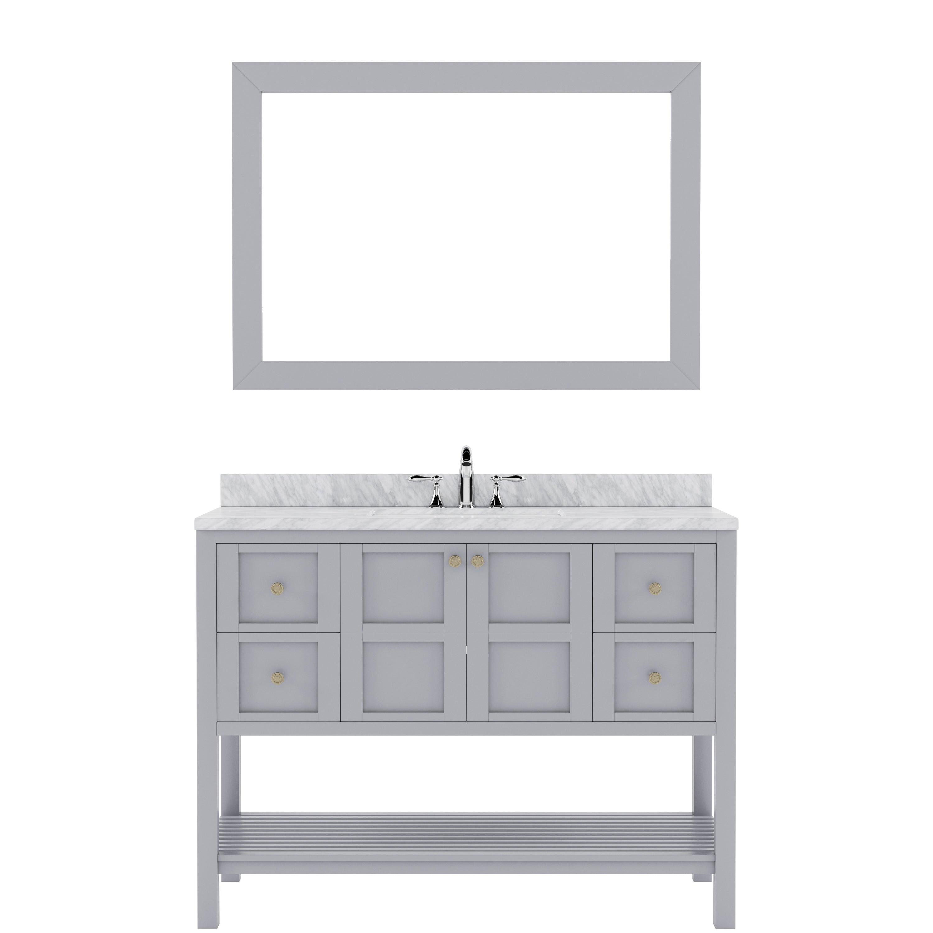 ES-30048-WMSQ-GR Gray Winterfell 48" Single Bath Vanity Set with Italian Carrara White Marble Top & Rectangular Centered Basin, Mirror