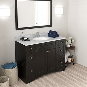 ES-32048-WMRO-ES Espresso Elise 48" Single Bath Vanity Set with Italian Carrara White Marble Top & Oval Centered Basin, Mirror side