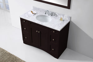 ES-32048-WMRO-ES Espresso Elise 48" Single Bath Vanity Set with Italian Carrara White Marble Top & Oval Centered Basin, Mirror up