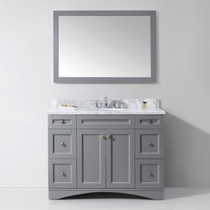ES-32048-WMRO-GR Gray Elise 48" Single Bath Vanity Set with Italian Carrara White Marble Top & Oval Centered Basin, Mirror