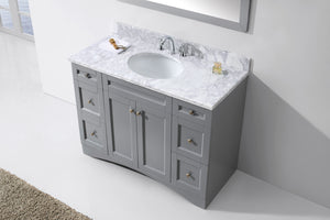ES-32048-WMRO-GR Gray Elise 48" Single Bath Vanity Set with Italian Carrara White Marble Top & Oval Centered Basin, Mirror up