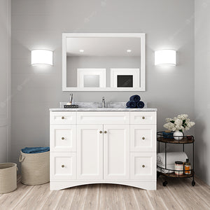 ES-32048-WMRO-WH White Elise 48" Single Bath Vanity Set with Italian Carrara White Marble Top & Oval Centered Basin, Mirror