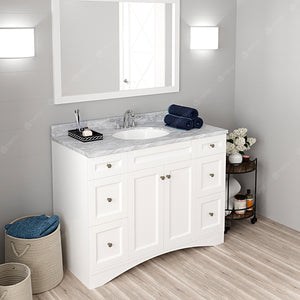 ES-32048-WMRO-WH White Elise 48" Single Bath Vanity Set with Italian Carrara White Marble Top & Oval Centered Basin, Mirror side