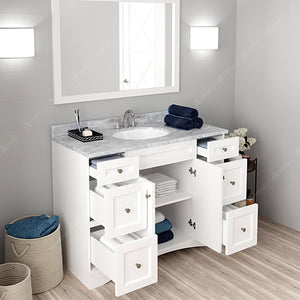 ES-32048-WMRO-WH White Elise 48" Single Bath Vanity Set with Italian Carrara White Marble Top & Oval Centered Basin, Mirror open