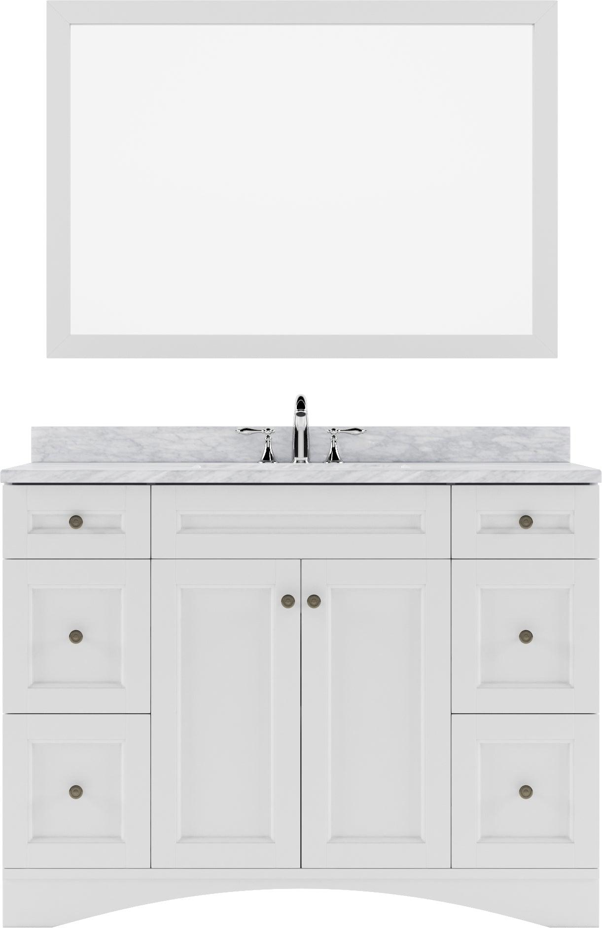 ES-32048-WMRO-WH White Elise 48" Single Bath Vanity Set with Italian Carrara White Marble Top & Oval Centered Basin, Mirror