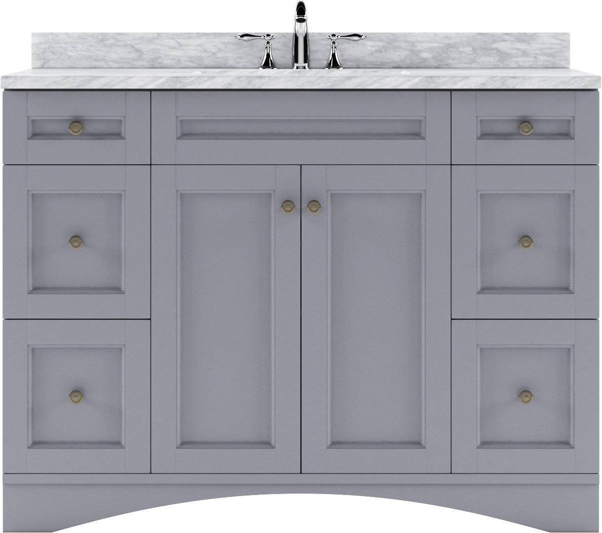 ES-32048-WMSQ-GR Gray Elise 48" Single Bath Vanity Set with Italian Carrara White Marble Top & Rectangular Centered Basin