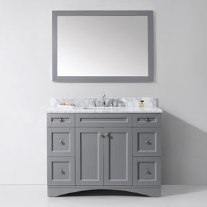 ES-32048-WMSQ-GR Gray Elise 48" Single Bath Vanity Set with Italian Carrara White Marble Top & Rectangular Centered Basin, Mirror