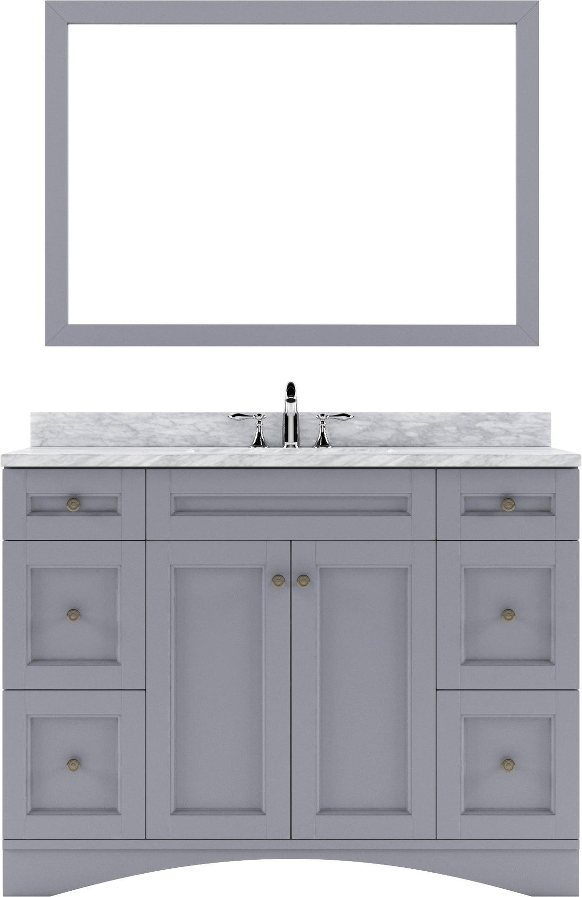 ES-32048-WMSQ-GR Gray Elise 48" Single Bath Vanity Set with Italian Carrara White Marble Top & Rectangular Centered Basin, Mirror