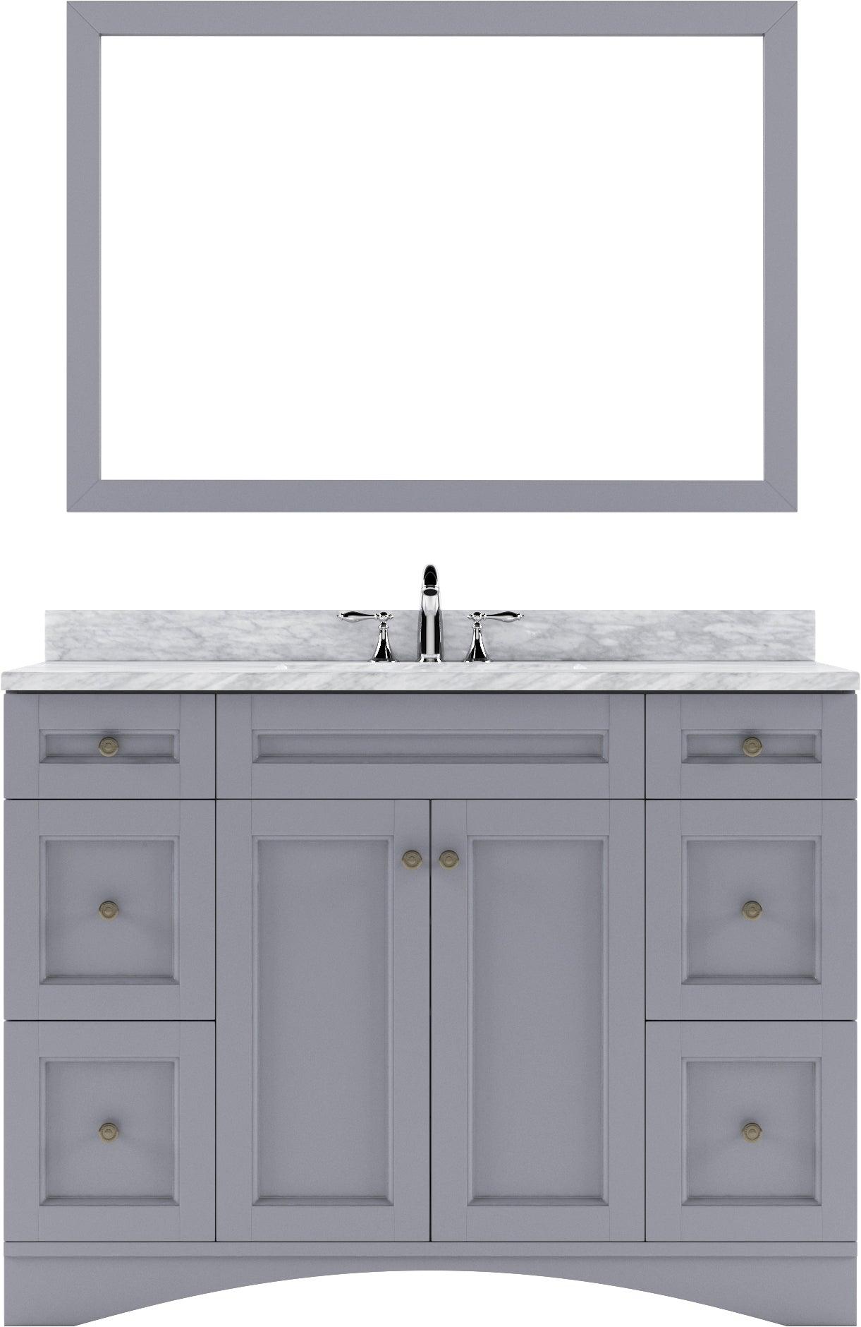 ES-32048-WMSQ-GR Gray Elise 48" Single Bath Vanity Set with Italian Carrara White Marble Top & Rectangular Centered Basin, Mirror
