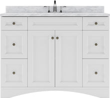 Load image into Gallery viewer, ES-32048-WMSQ-WH White Elise 48&quot; Single Bath Vanity Set with Italian Carrara White Marble Top &amp; Rectangular Centered Basin