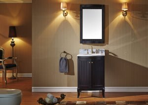 ES-52024-WMRO-ES Espresso Khaleesi 24" Single Bath Vanity Set with Italian Carrara White Marble Top & Oval Centered Basin, Mirror