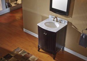 ES-52024-WMRO-ES Espresso Khaleesi 24" Single Bath Vanity Set with Italian Carrara White Marble Top & Oval Centered Basin, Mirror up